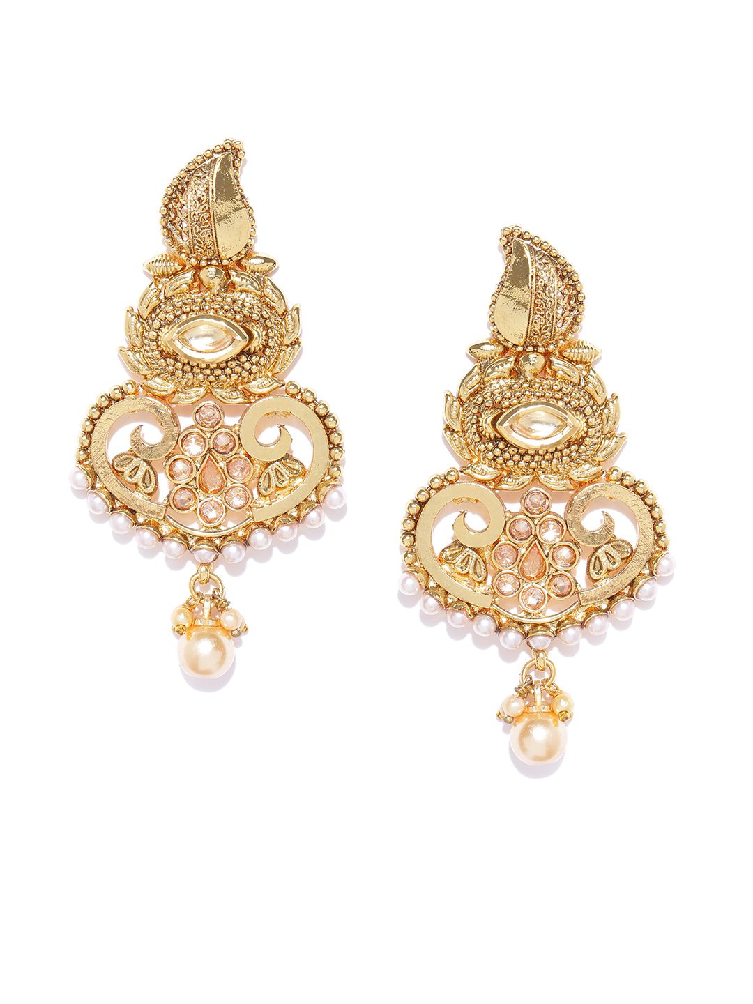 YouBella Gold-Toned Paisley-Shaped Drop Earrings